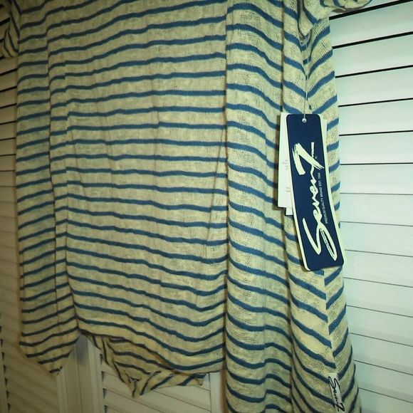 NEW! SEVEN 7 SHORT SLEEVE TOP V NECK HANKERCHIEF STRIPED BOHO $39-WOMENS SIZE M - Picture 3 of 4